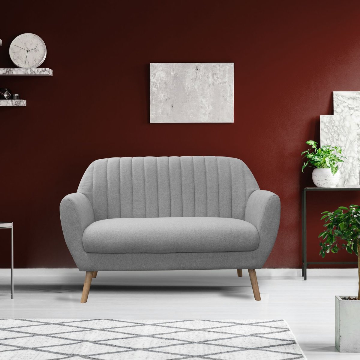 Canapé 2 places design vintage SOFIA gris, THE HOME DECO FACTORY