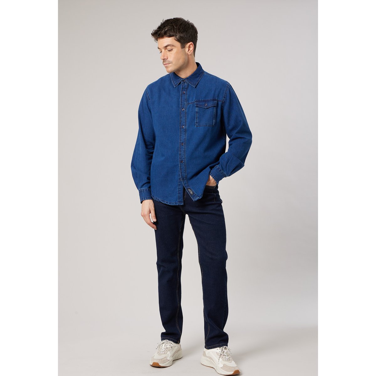 Chemise en jean confort homme BARISTO bleu foncé, DEELUXE
