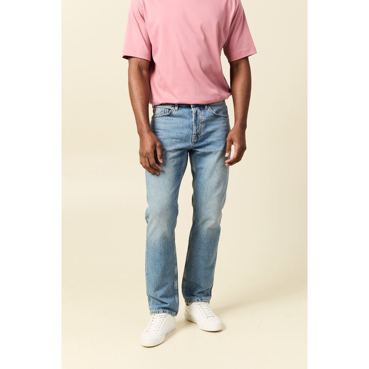 Jeans straight longueur 32 en coton denim stone, BONOBO