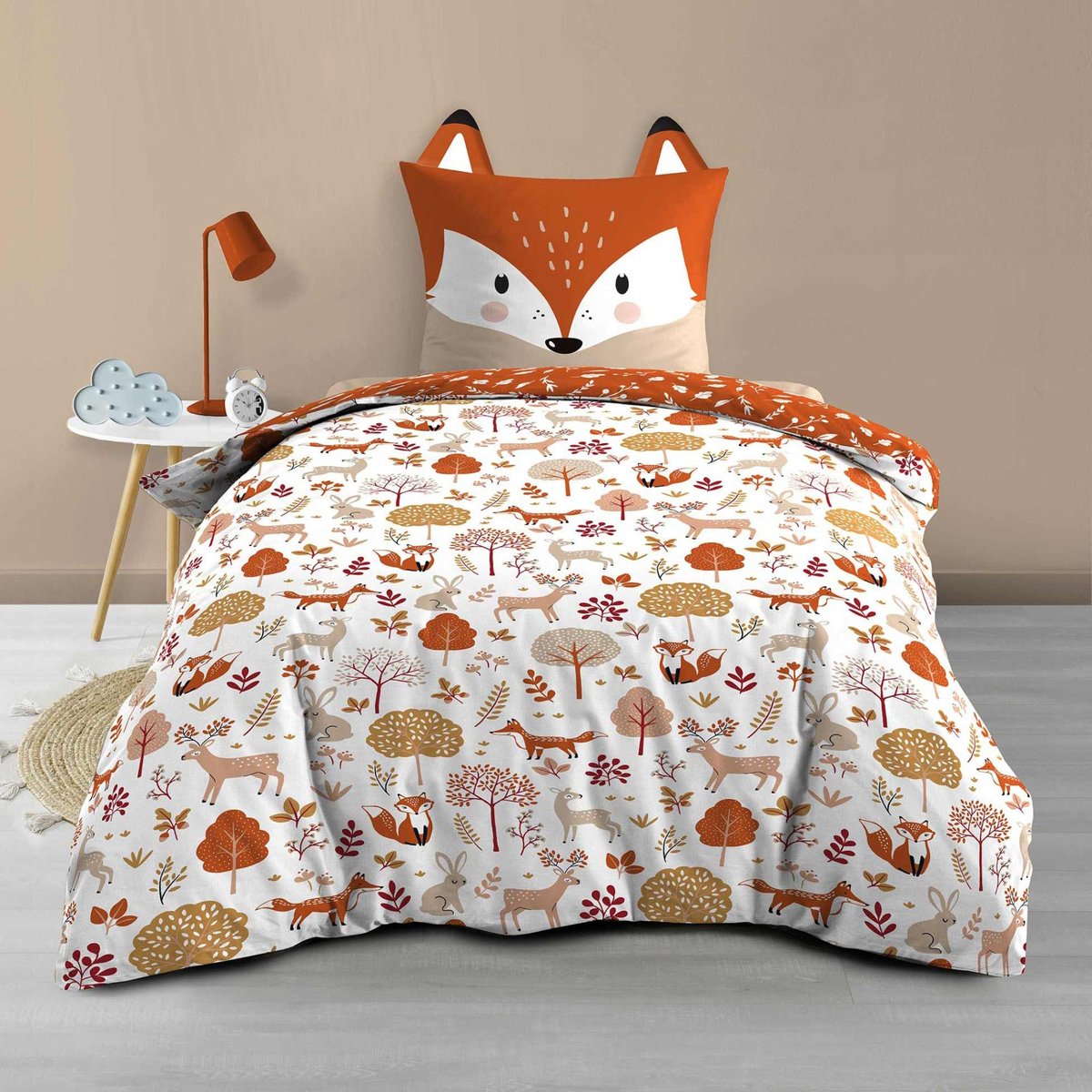 Parure de lit enfant réversible 140x200 coton imprimée Roxy rouge terracotta, DOUCEUR D'INTÉRIEUR