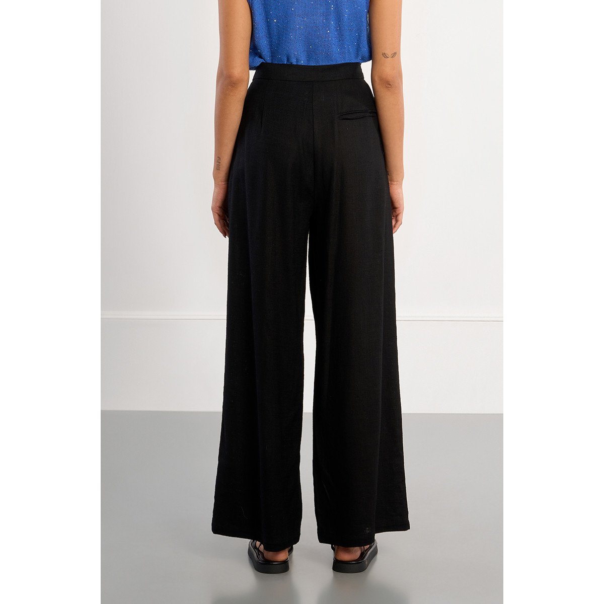 Pantalon large en lin noir, LILI SIDONIO