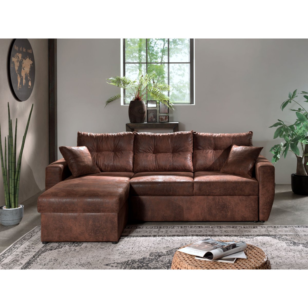 Canapé d'Angle Convertible 4 places - ASTORIA marron, BEST MOBILIER