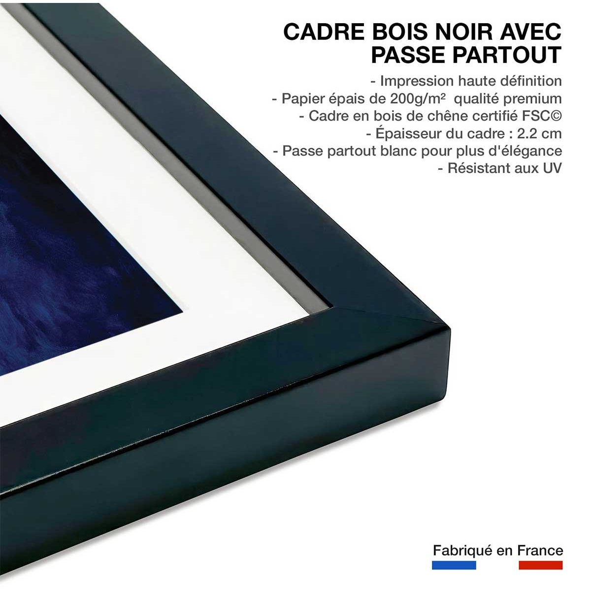 Poster bleu glacier affiche + cadre en bois - noir, HEXOA