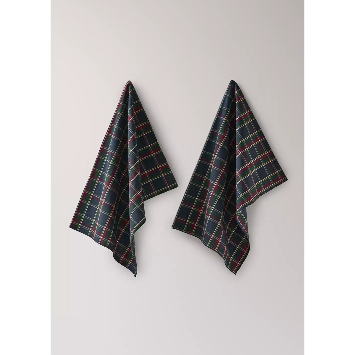 Lot de 2 torchons de cuisine à carreaux tartan bleu, MANGO HOME