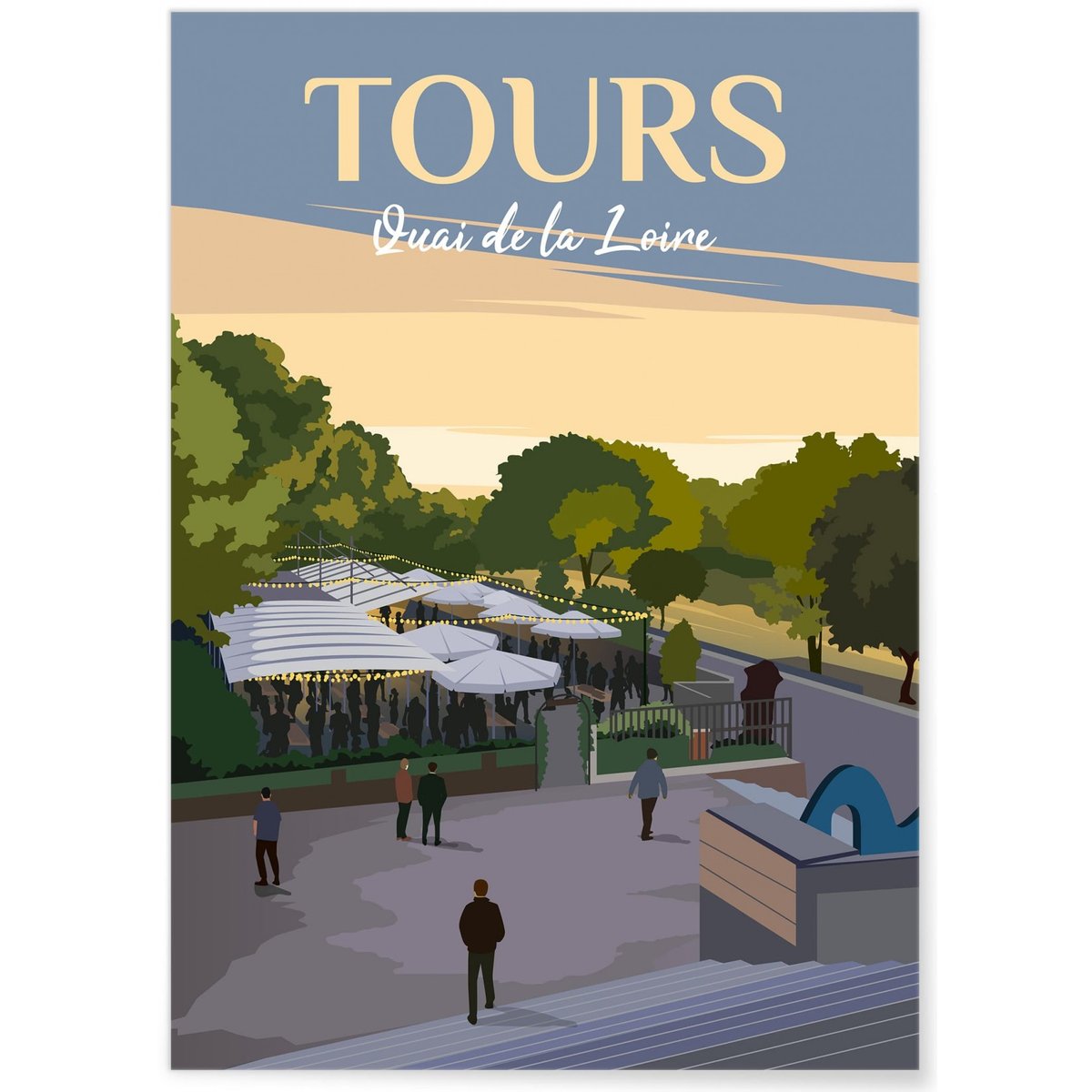 Affiche vintage ville Tours - Quai de la Loire blanc, L'AFFICHERIE