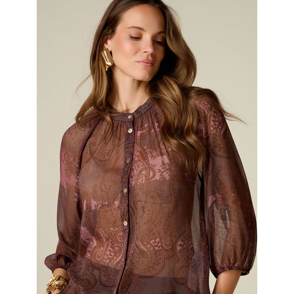 Chemise fantaisie. marron, OLTRE