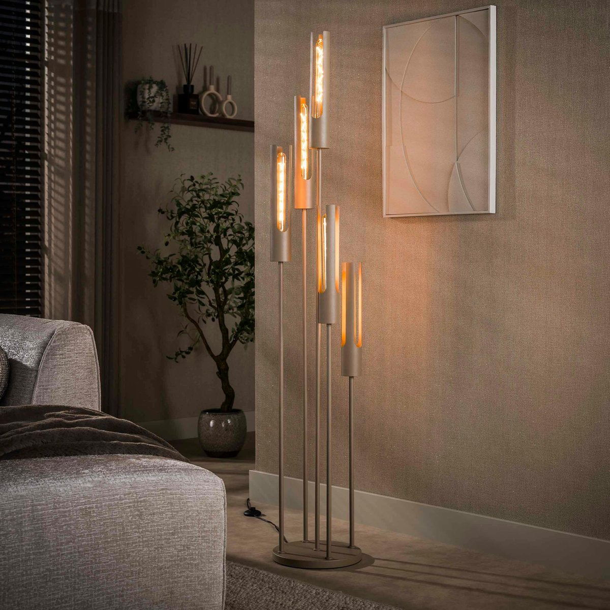 Lampadaire en métal, 5 tubes RALF beige, PIER IMPORT
