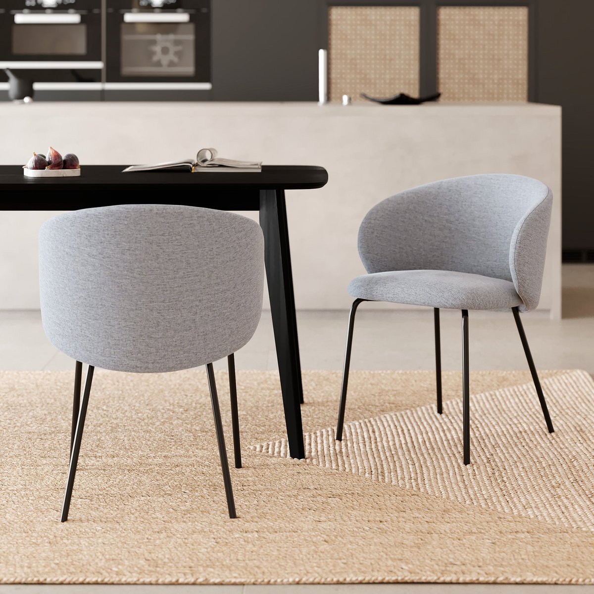 Lot de 2 chaises en tissu et pieds en métal - VICTORIA gris clair, MAISON PAVANE
