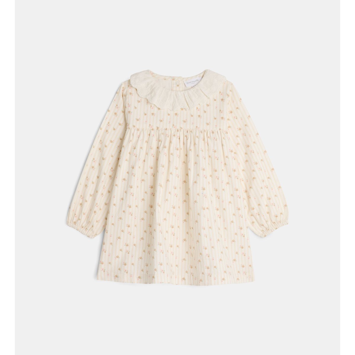 Robe évasée trésor fleurs rayures coton bio écru, CADET ROUSSELLE