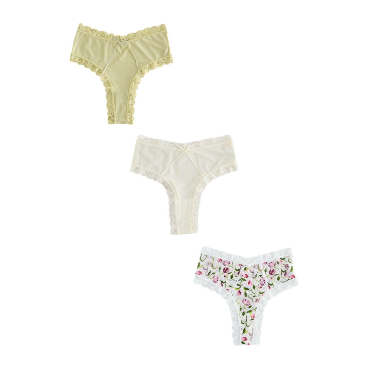 Culotte en dentelle et microfibre, lot de 3 crème/vert/tulipe, NEXT