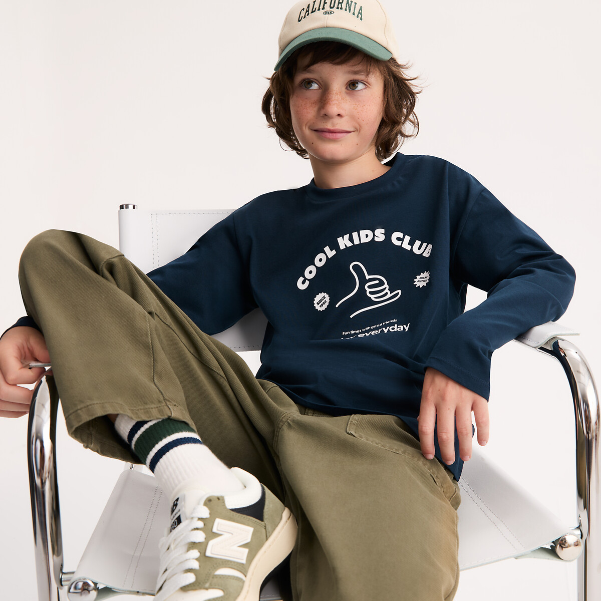 T-shirt manches longues imprimé bleu marine, LA REDOUTE COLLECTIONS