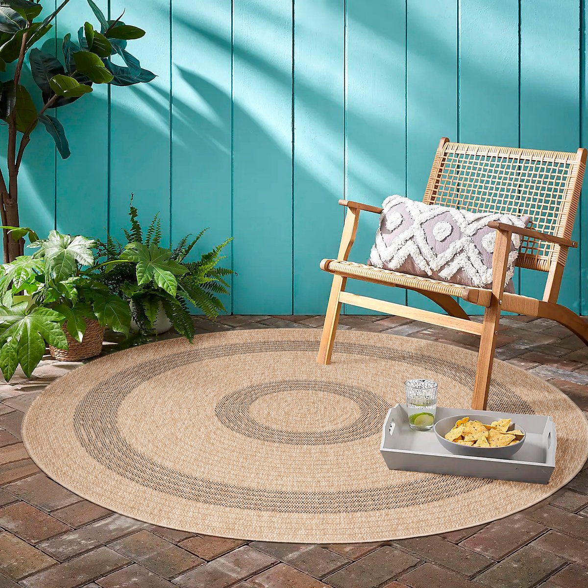 Tapis extérieur rond bicolore COMILLA noir, NAZAR RUGS