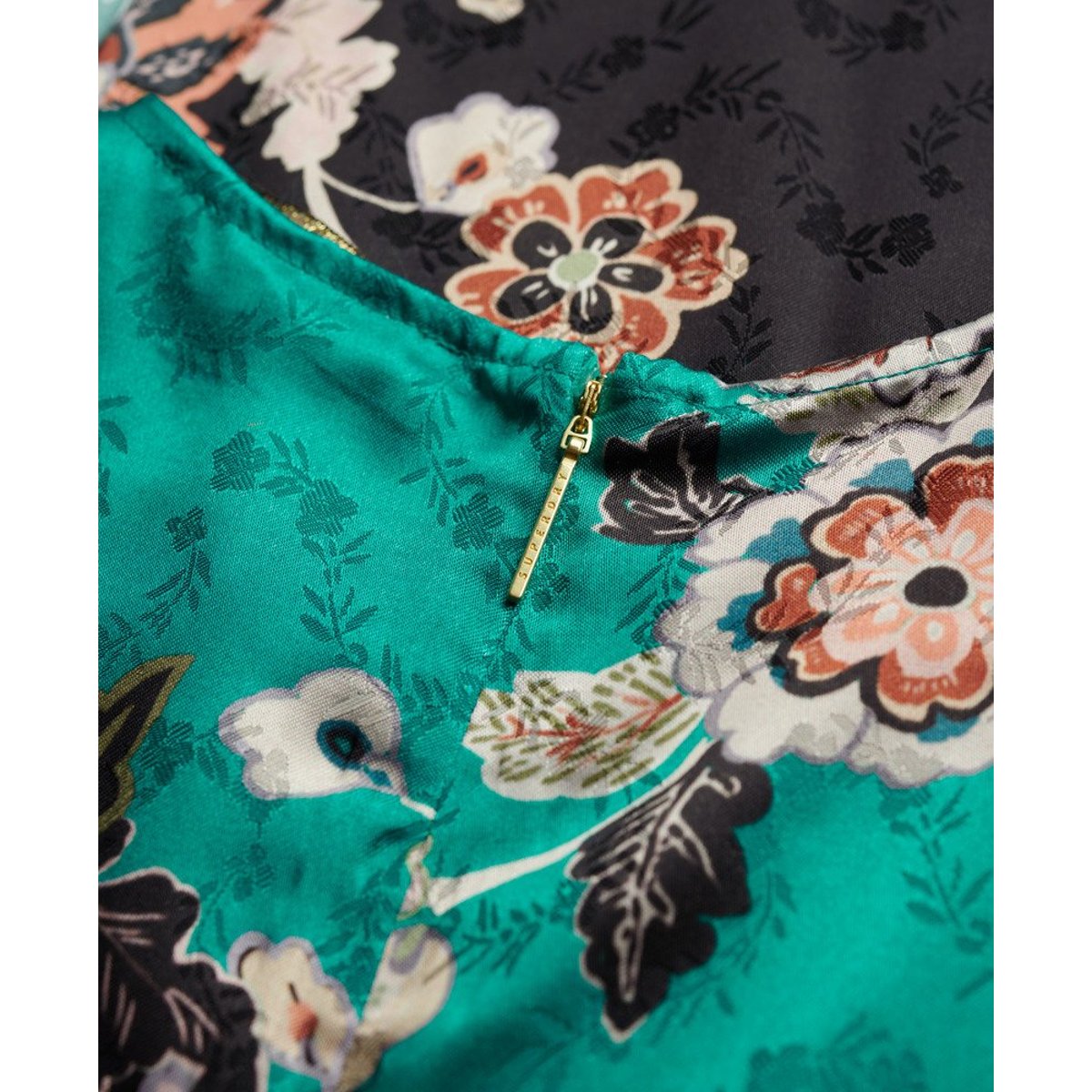 Robe longue en jacquard Racer bleu sarcelle à fleurs eriko, SUPERDRY