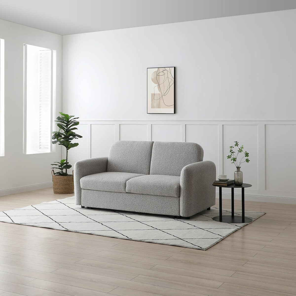 Aire Boucle 2 Seater Pop Up Sofa Bed light grey, SO'HOME