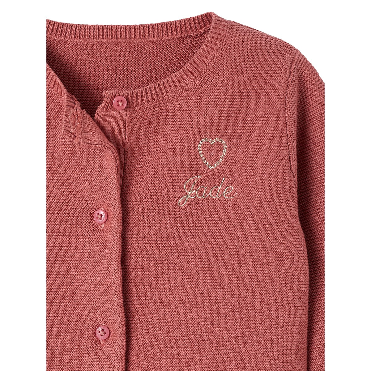 Cardigan broderie dorée coeur vieux rose, VERTBAUDET
