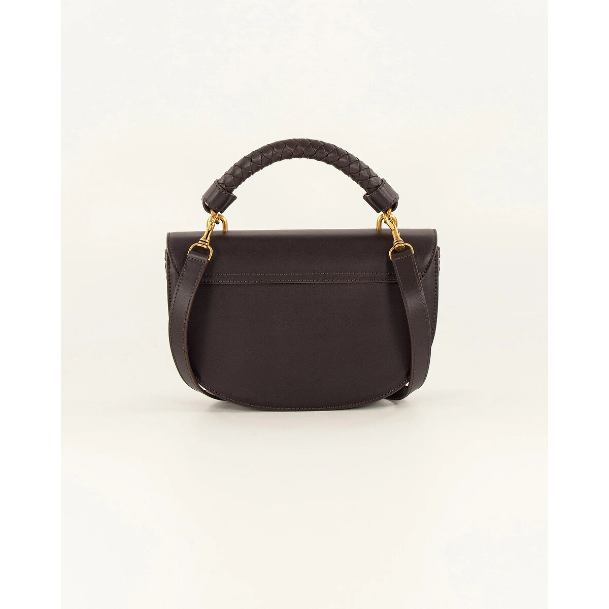 Sac demi-lune en cuir détails tressés ROUND TESORO café, SESSUN