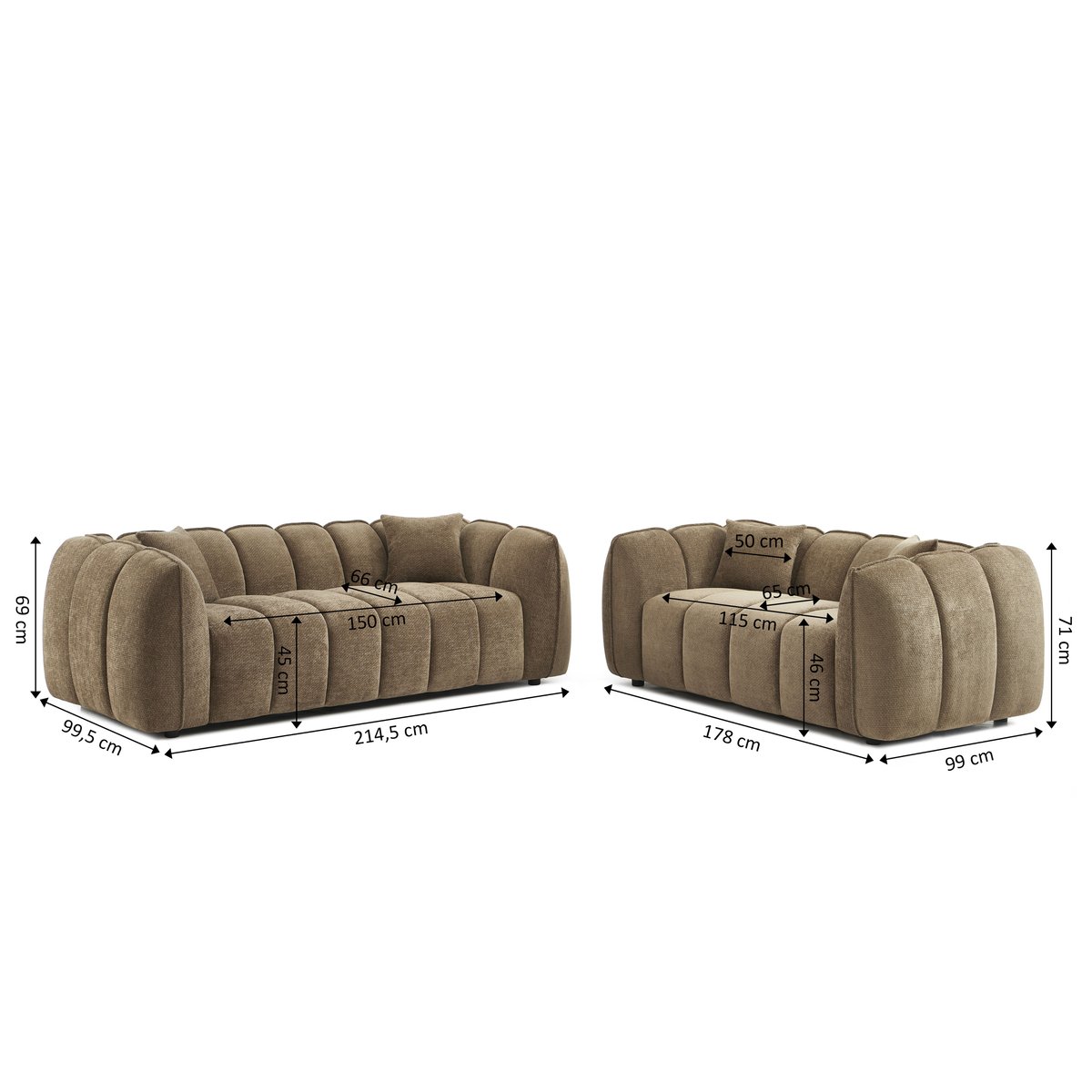 Ensemble canapés droits 3+2 en tissu MATILDA marron, SORELH