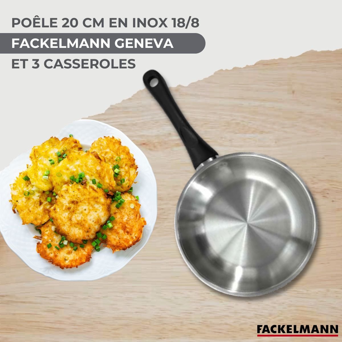 Batterie de cuisine 1 poêle 20cm + 3 casseroles 12/16/20cm VARIO inox|noir, FACKELMANN