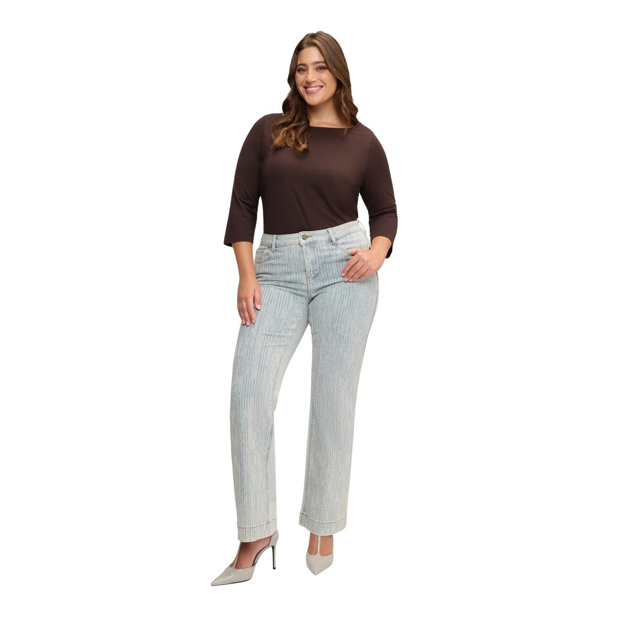 Jean flare avec strass, délavage clair light - blue, FIORELLA RUBINO