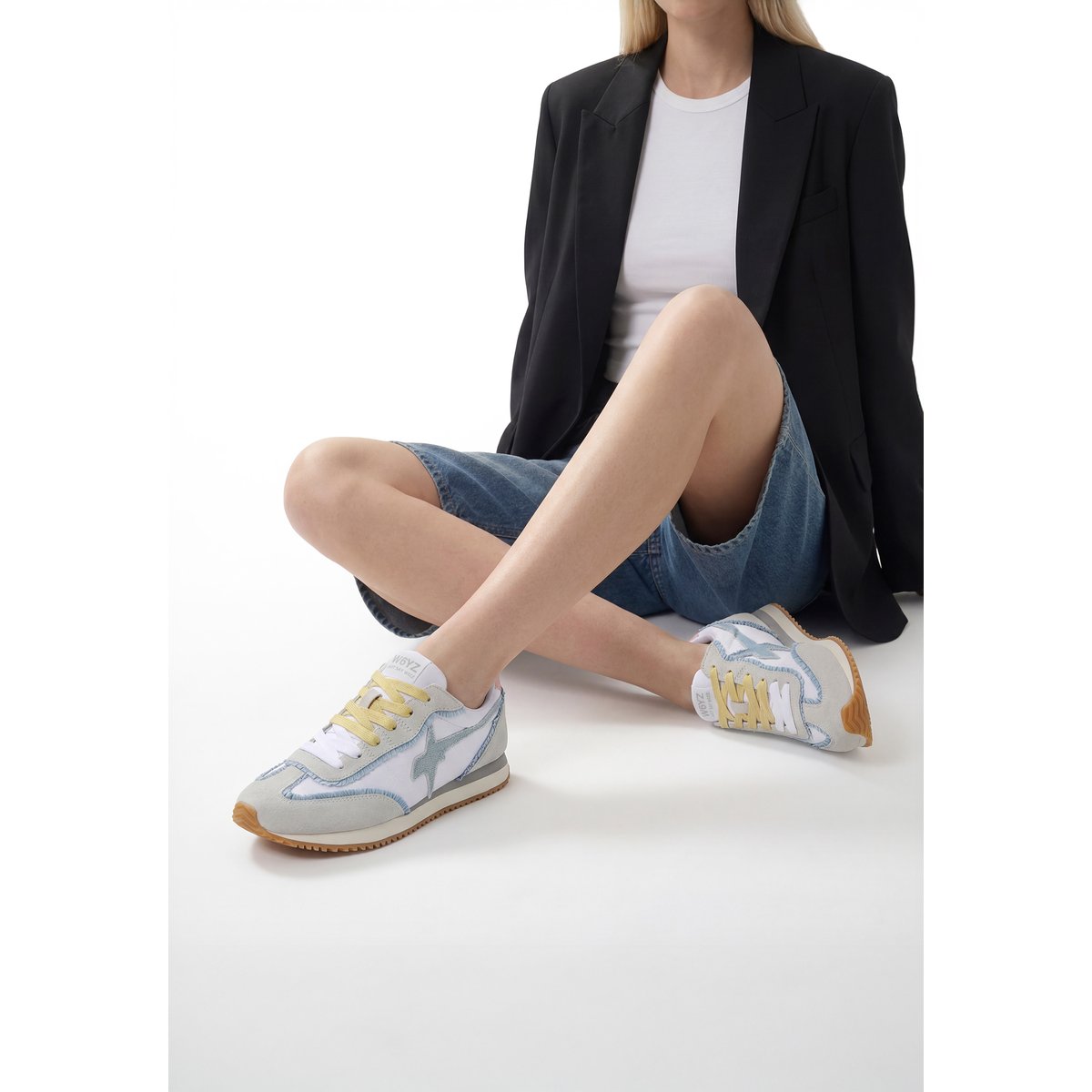 Sneakers en daim et tissu SAMOA-UNI. blanc-céleste, W6YZ