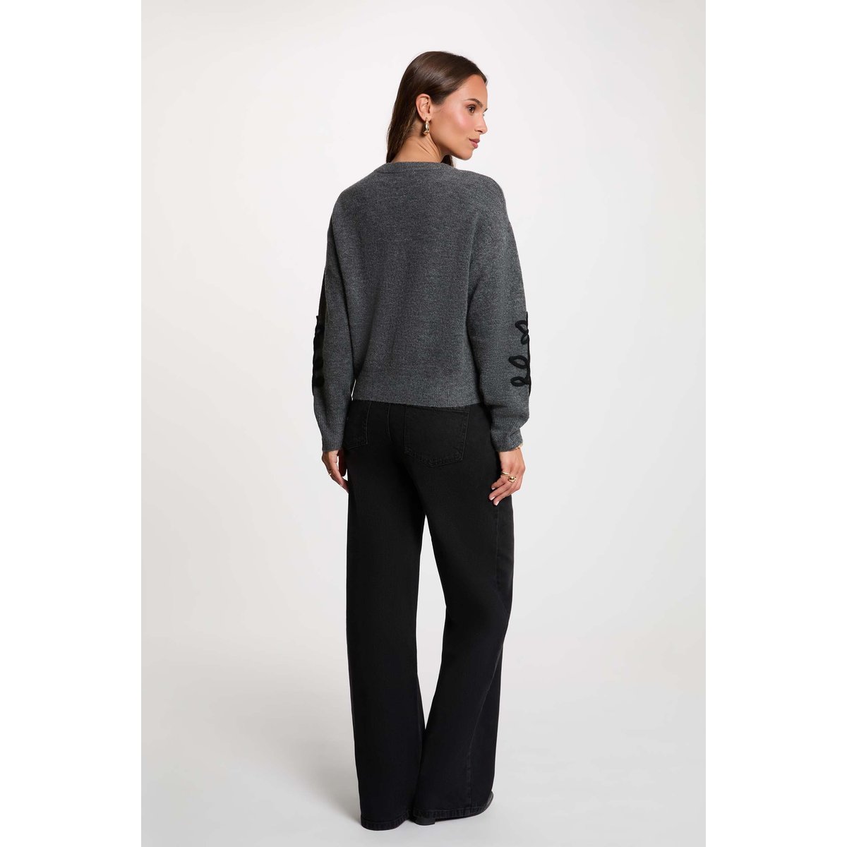 Pull col rond fantaisie gris foncé, MORGAN