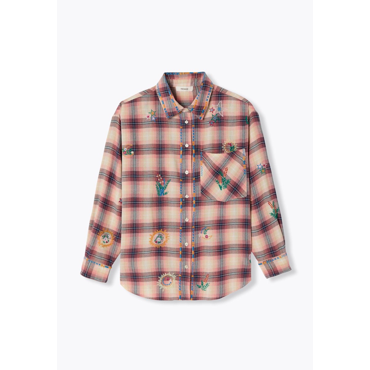 Chemise carreaux brodée carreaux multicolores, PROMOD