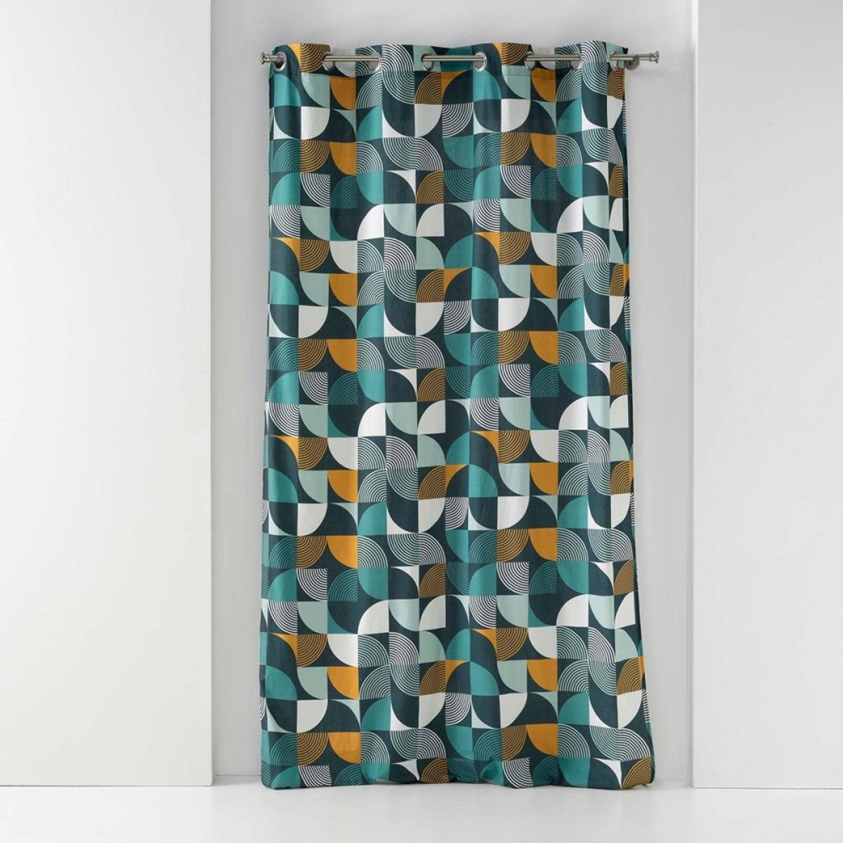 Rideau à œillets 140x240 Rythmo Bleu Coton bleu, DECORATIE