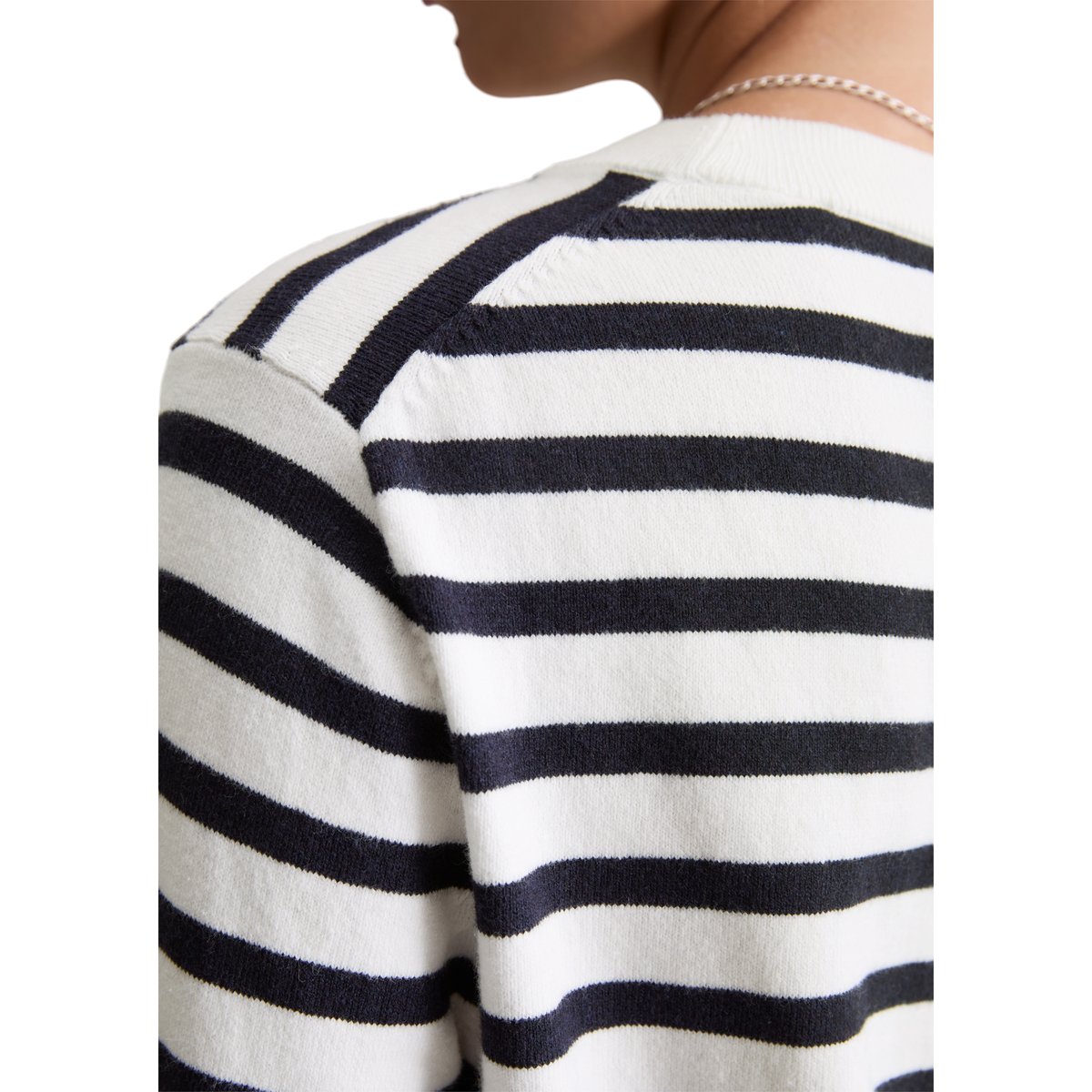 Pull-over rayé régulier en Soft Cotton Stretch bleu foncé, MARC O’POLO DENIM