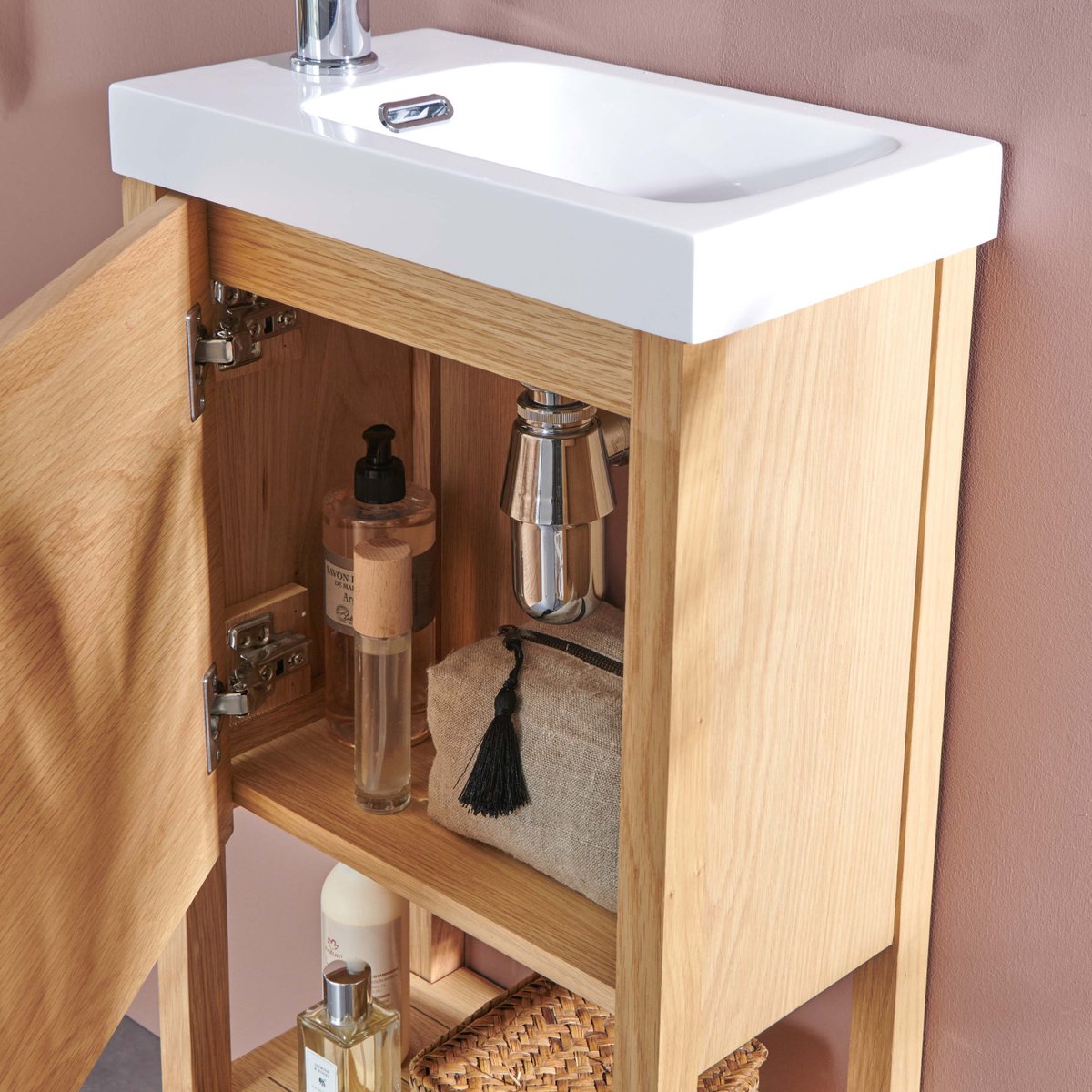Ensemble meuble lave-main + miroir ATOLL bois, MOB IN