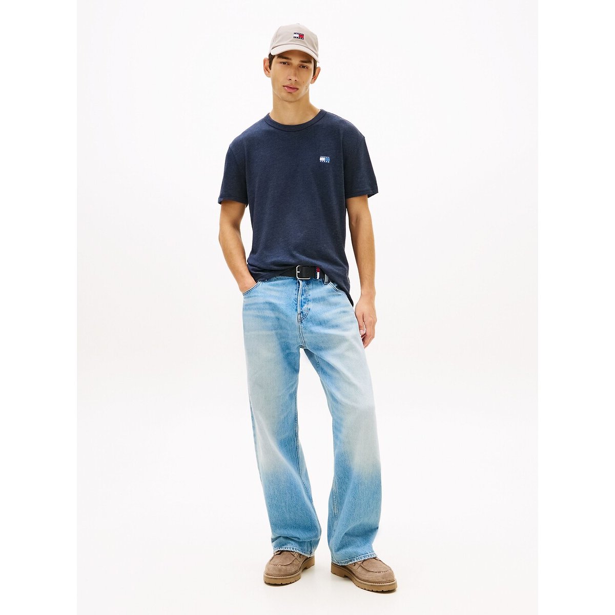 T-shirt manches courtes logo drapeau bleu marine, TOMMY JEANS