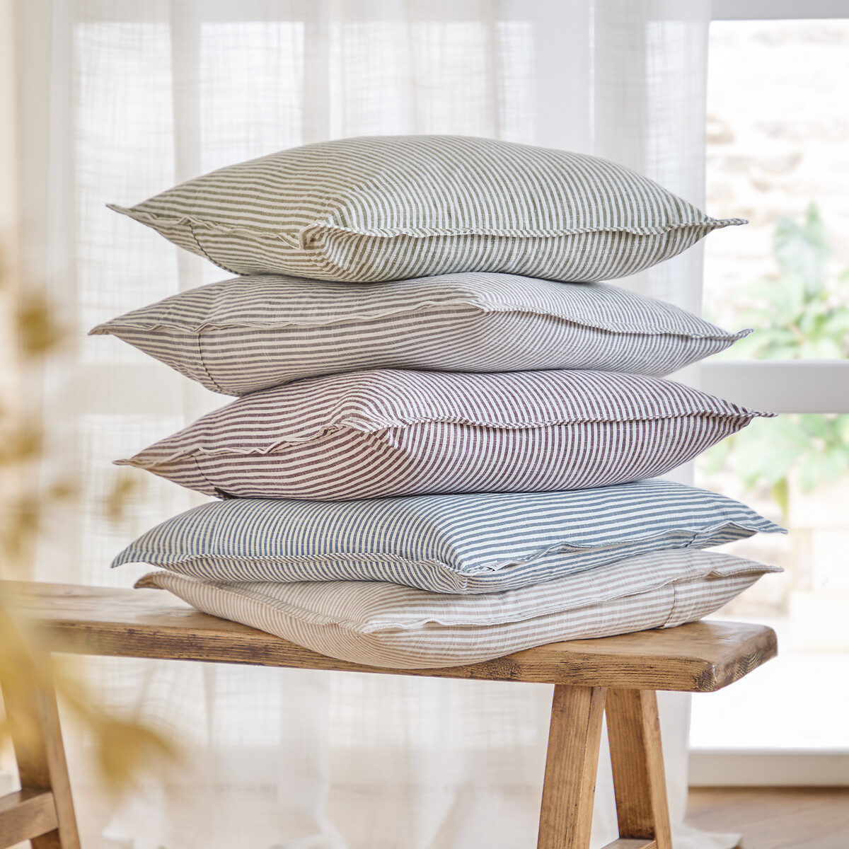 Truro Striped 100% Cotton Filled Cushion chocolate, YARD
