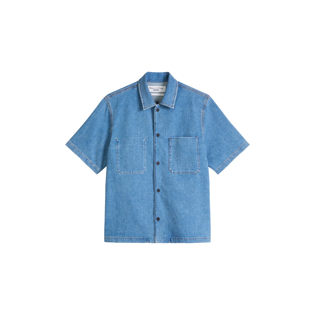 Chemise en jean à manches courtes regular avec fibres d'ananas bleu moyen, MARC O’POLO DENIM