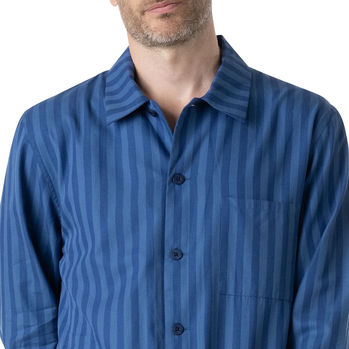 Pyjama long droit homme Popeline Eminence rayé bleu, EMINENCE