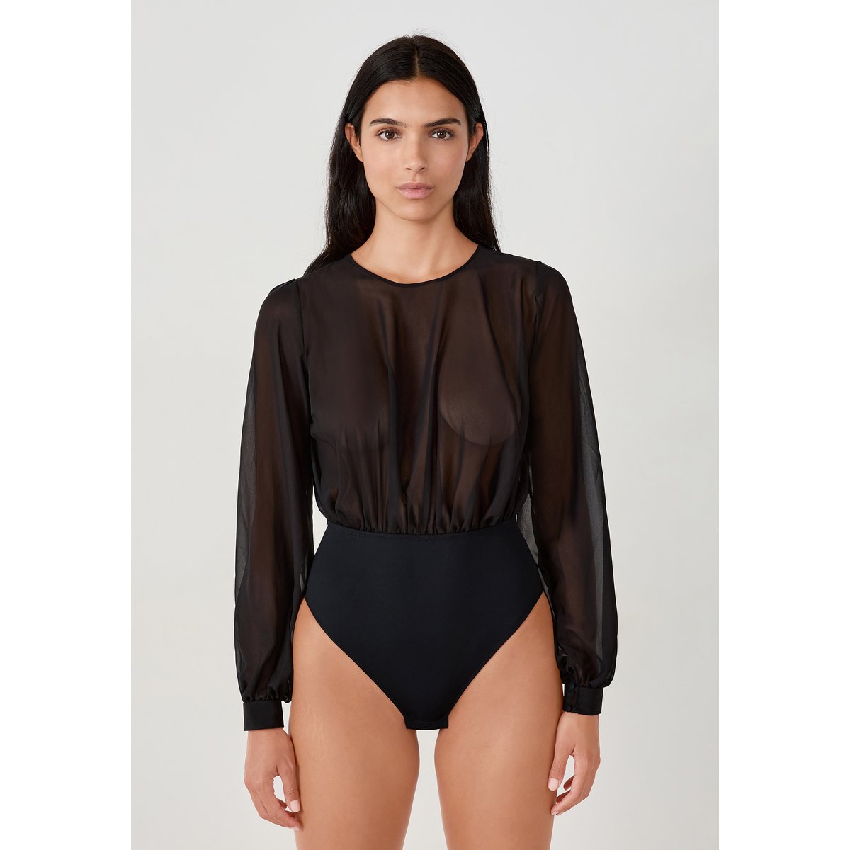 Body transparent en crepe EFFEUILLAGE noir, ETAM