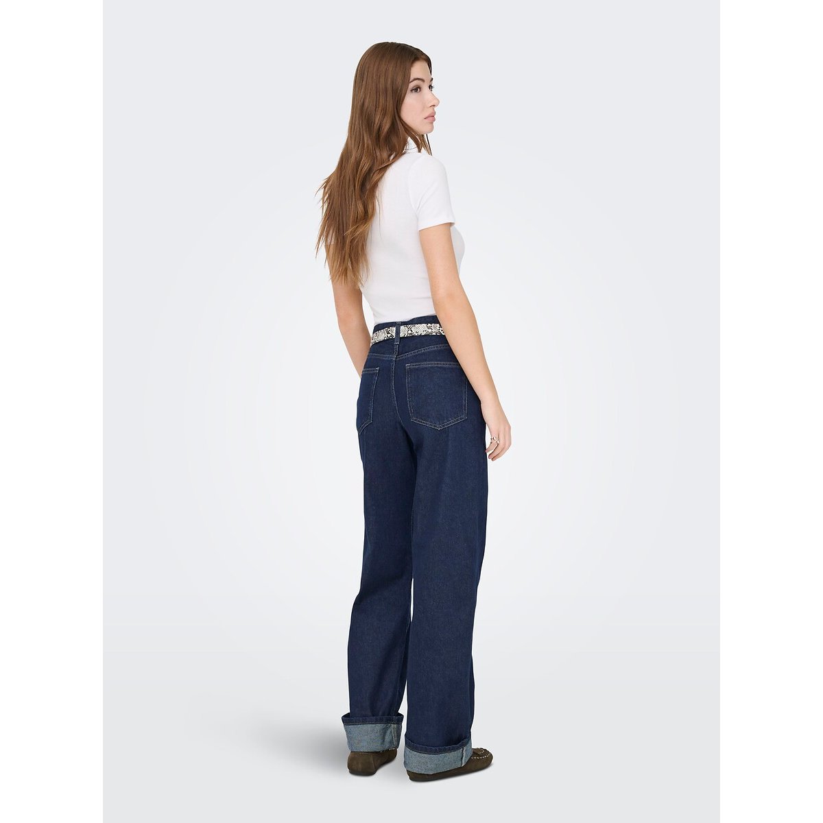 Jeans a gamba larga con risvolti dark blue denim, ONLY