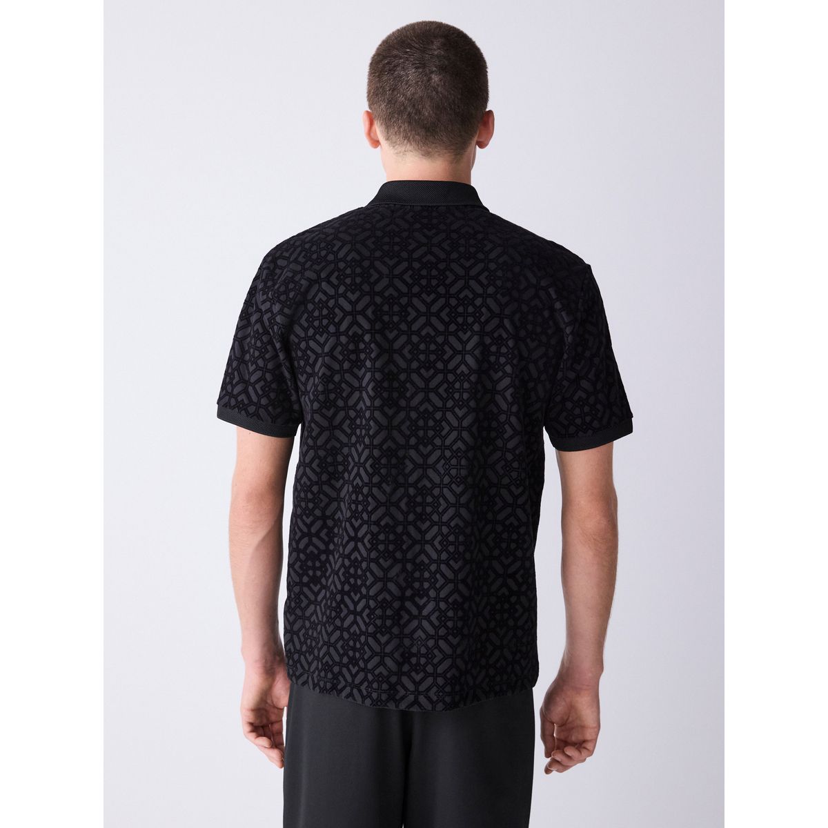 Polo habillé à motif jacquard noir, NEXT