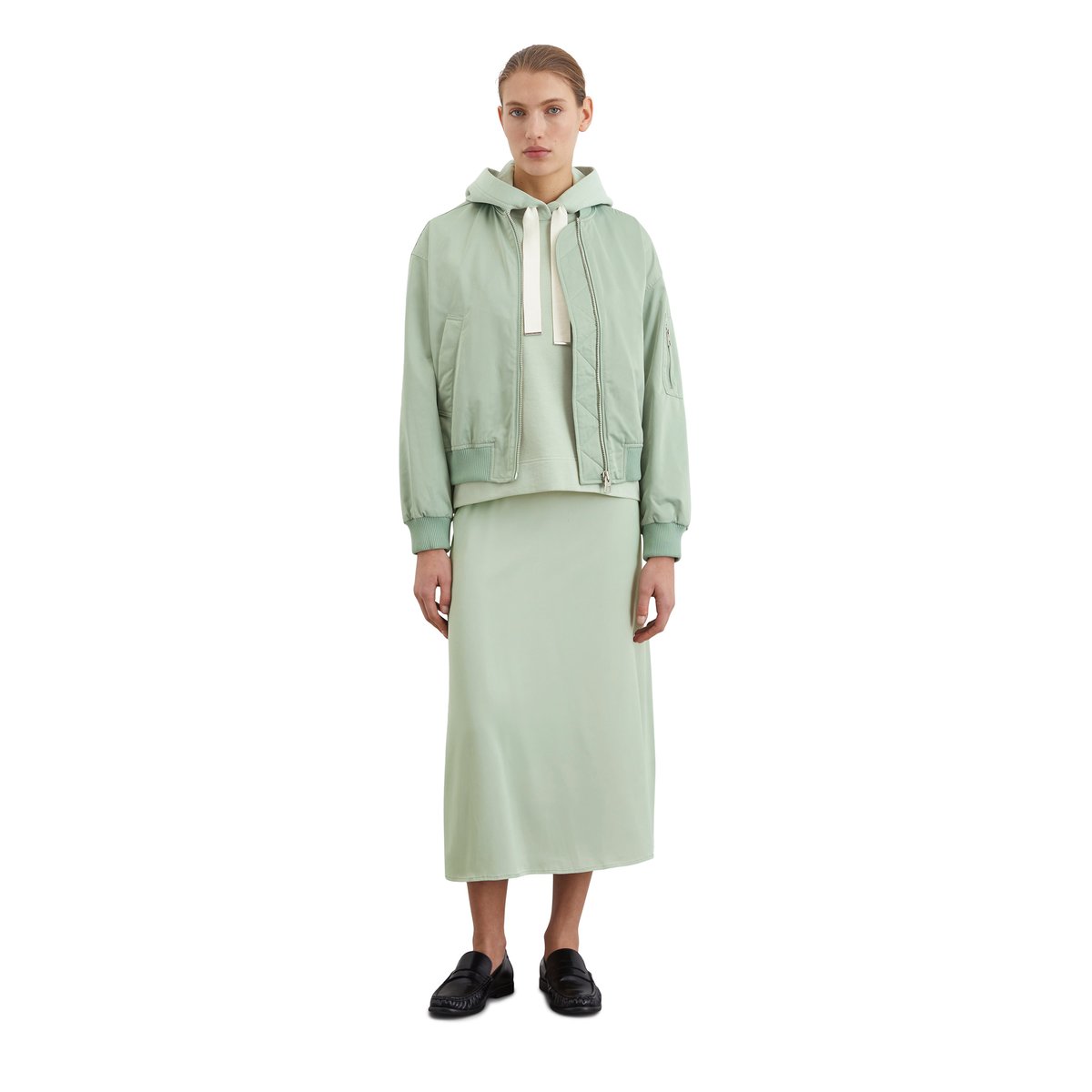 Blouson style aviateur regular en sergé de polyester recyclé vert clair, MARC O'POLO