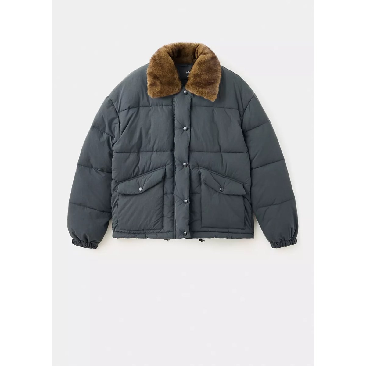 Anorak matelassé col imitation fourrure gris anthracite, MANGO