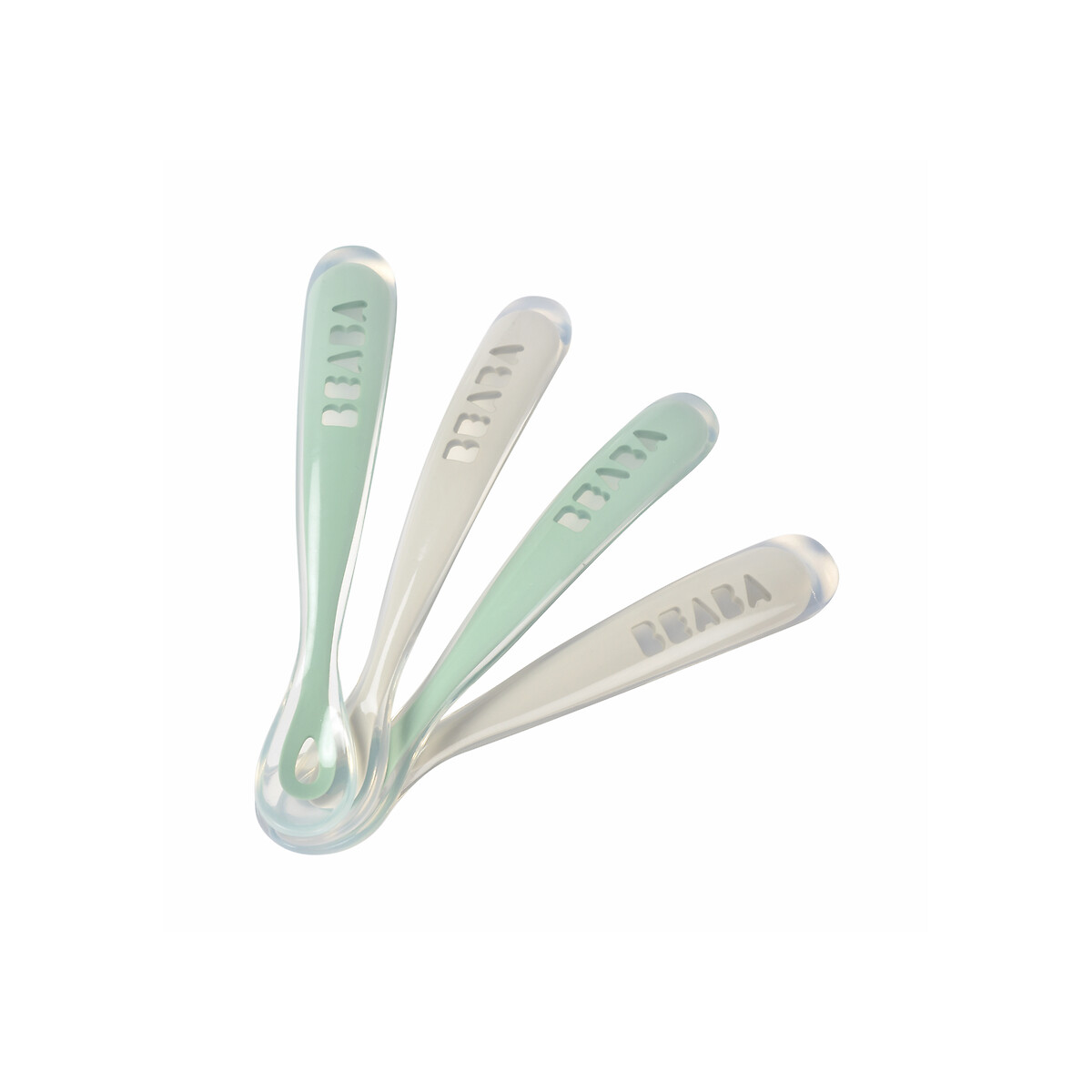Lot de 4 cuillères 1er âge silicone 913553 gris/vert, BEABA