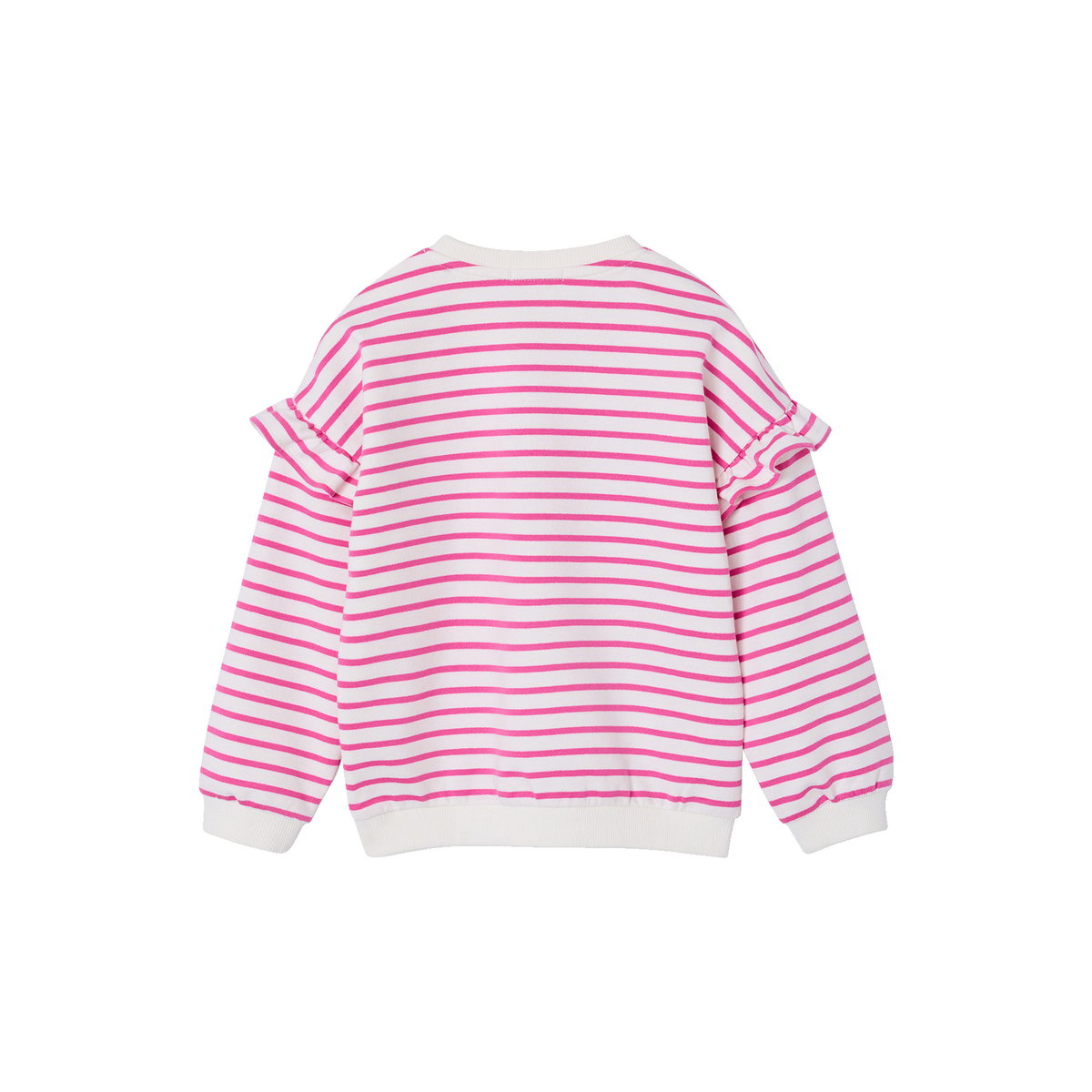 Sweat rayé manches à volants pivoine, VERTBAUDET