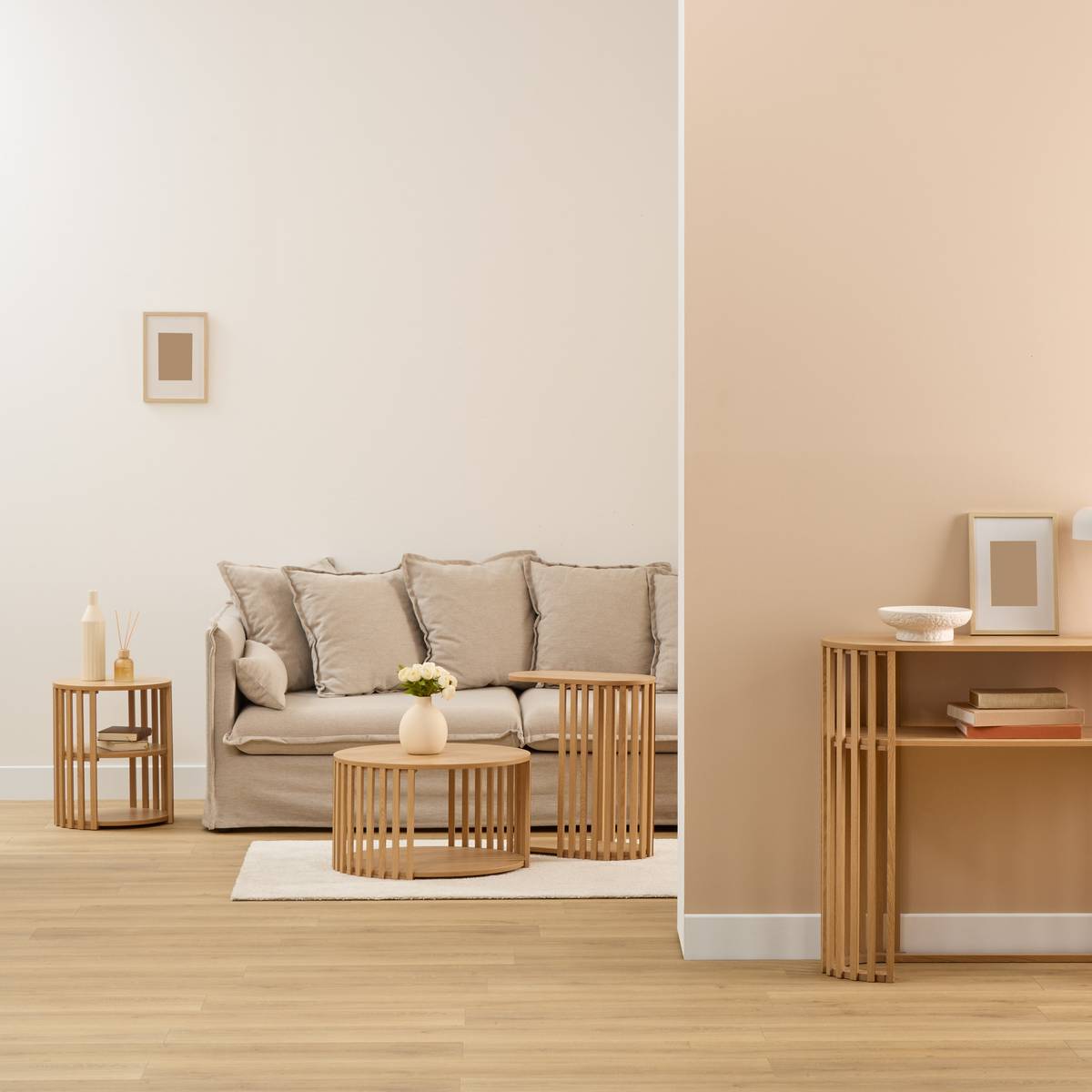 Table d'appoint ronde à lattes SLAT beige, 5FIVE SIMPLY SMART