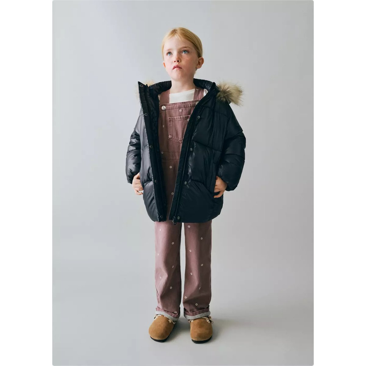 Anorak matelassé capuche imitation fourrure bleu marine, MANGO BABY