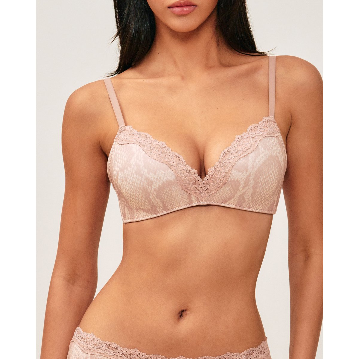 Soutien-gorge triangle push-up en microfibre motif serpent NEW SOFTIZ marron clair, UNDIZ