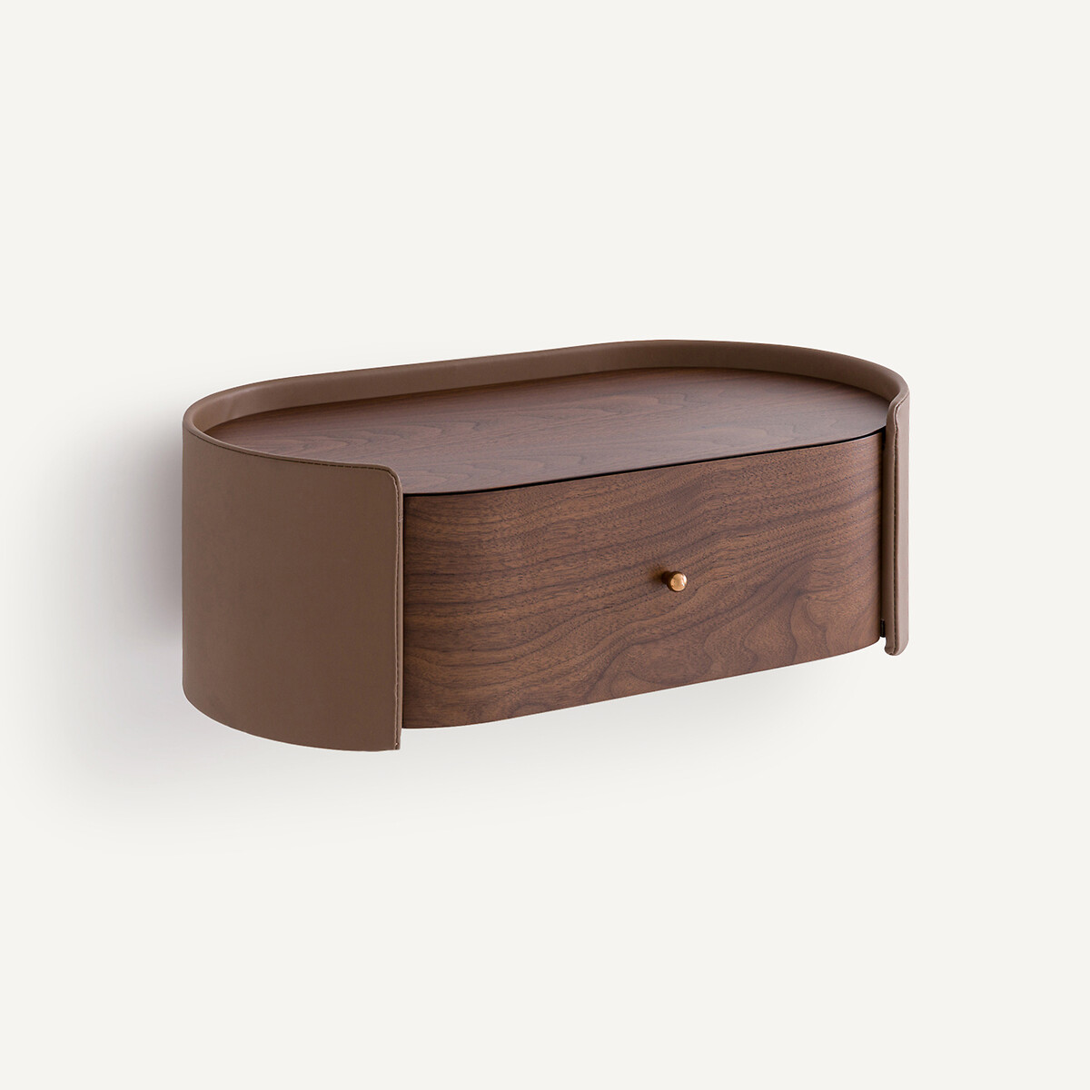 Chevet suspendu plaqué noyer et cuir, Firmo noyer, AM.PM