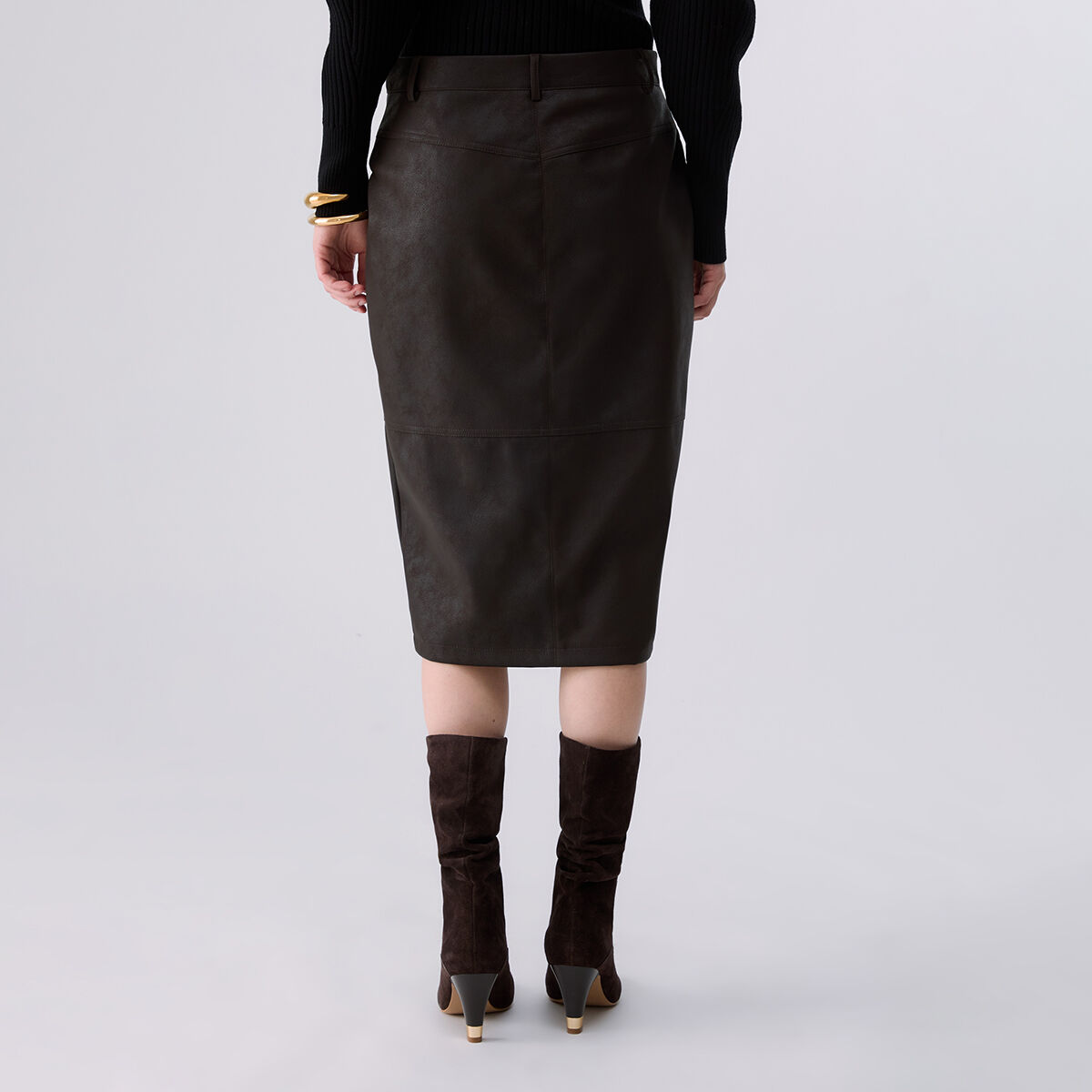 Jupe midi en tissu enduit marron foncé, LIU JO