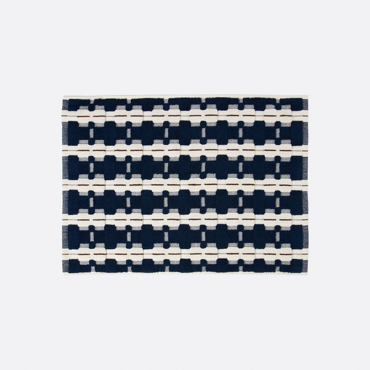Tapis de bain éponge jacquard, Meiri bleu + écru, LA REDOUTE INTERIEURS