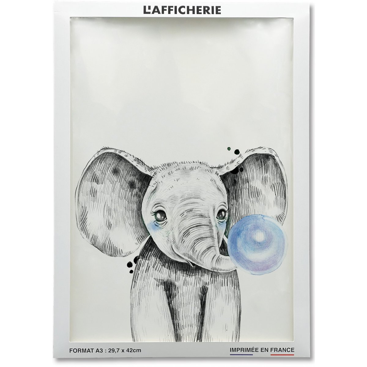 Affiche Bulle d'Éléphant Bleue blanc, L'AFFICHERIE