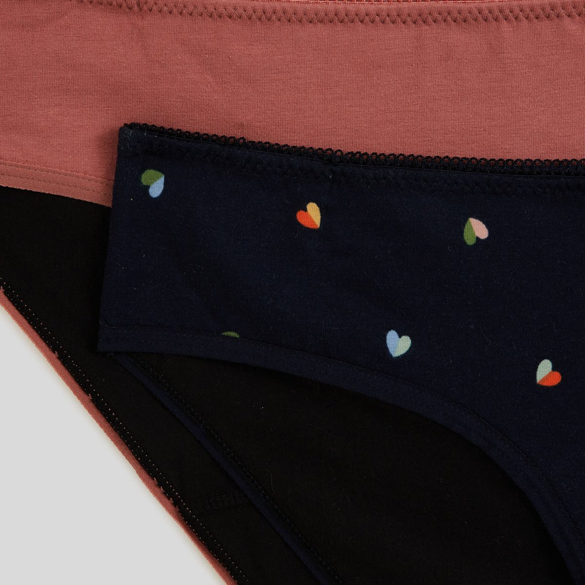 Lot de 2 culottes menstruelles imprimée et unie en coton BIO marine, MONOPRIX