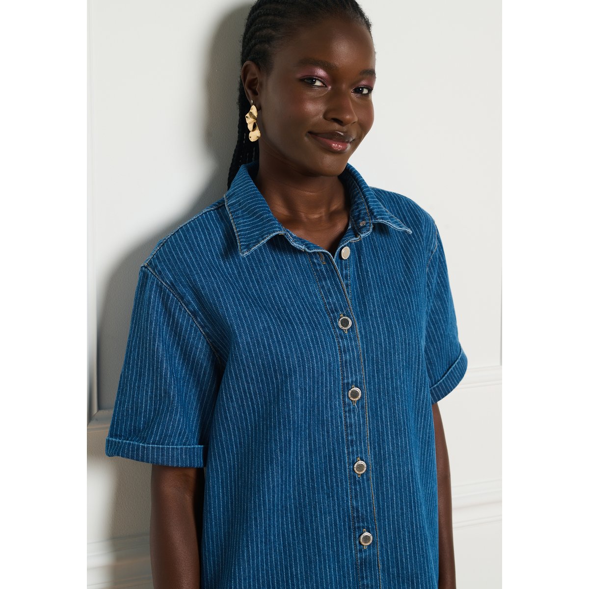 Robe chemise en denim medium blue, LOLALIZA