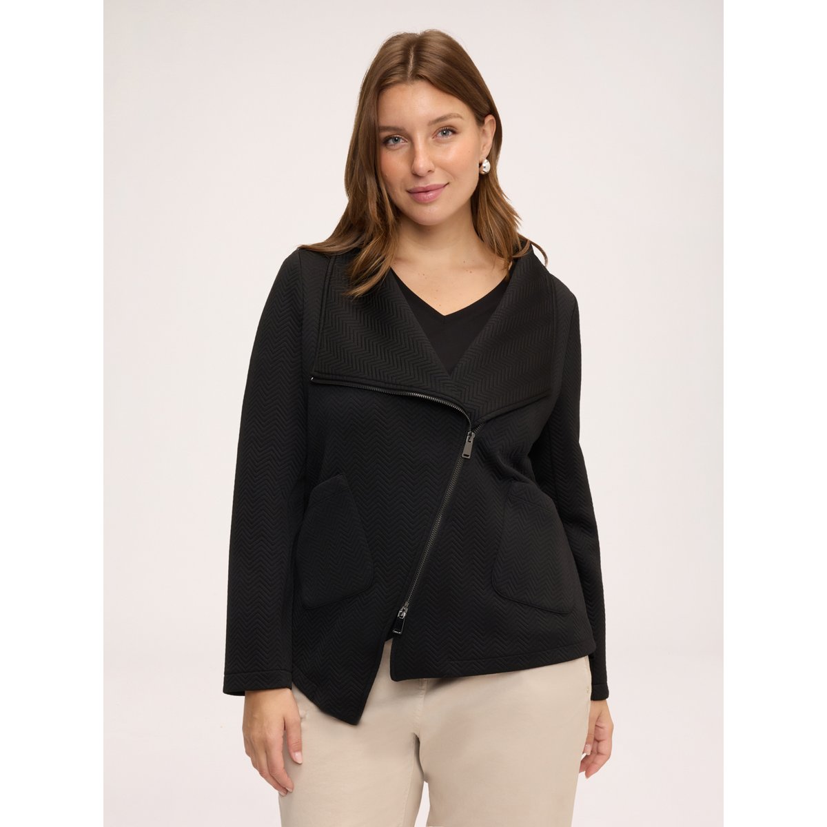 Sweat ouvert avec tissage à chevrons noir, FIORELLA RUBINO